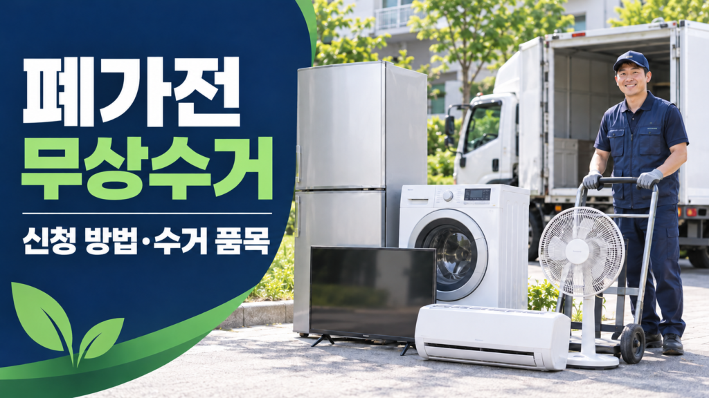 폐가전 무상수거를 위해 냉장고 세탁기 TV 에어컨과 선풍기를 수거 차량 앞에 정리한 모습